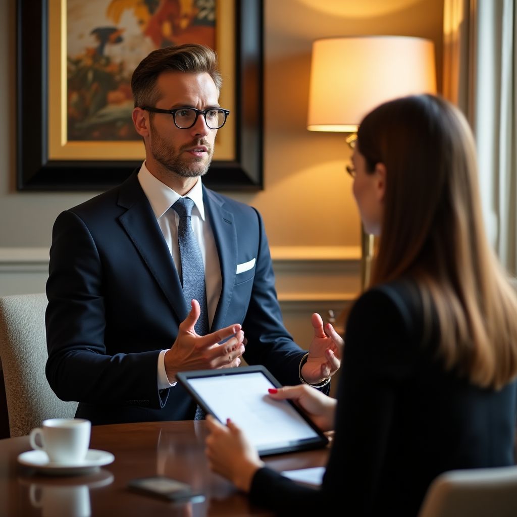 Travel consultant discussing options with client